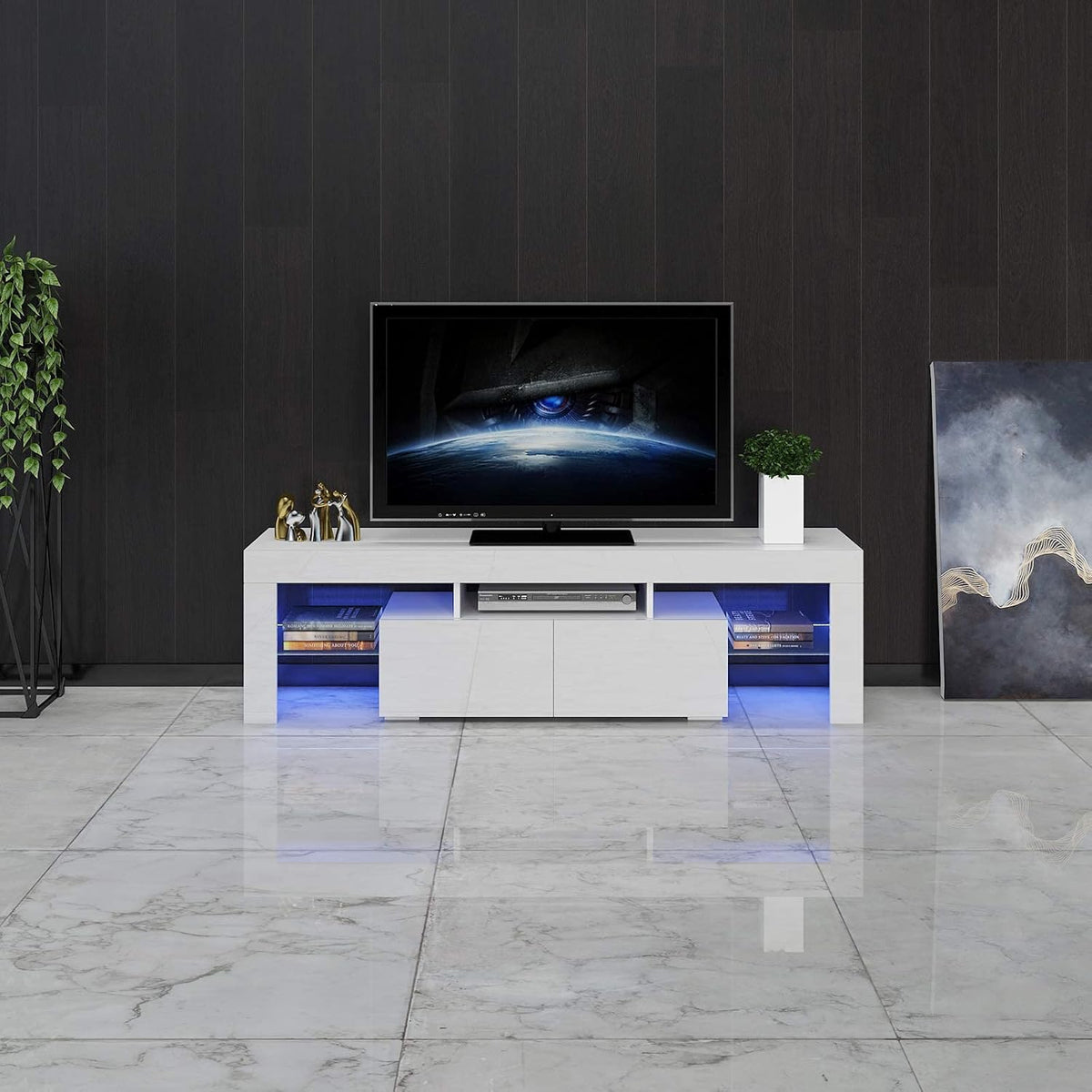 White High Gloss TV Cabinet with Storage and 2 Drawers H974853