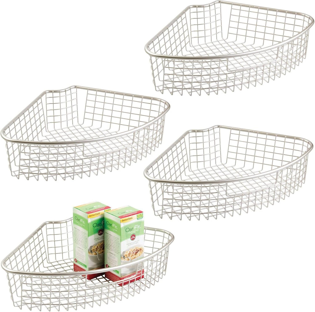 Metal Lazy Susan Storage Organizer Basket with Front Handle - 4 Pack I950570