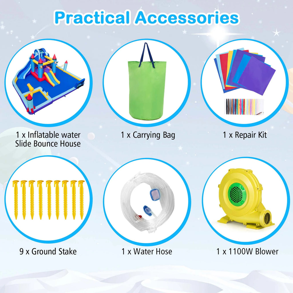 Inflatable Water Slide Park with 2 Slides Splash Pool D9841