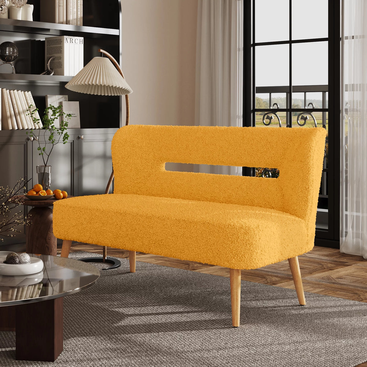 Cream Sherpa Loveseat Accent Chair D471
