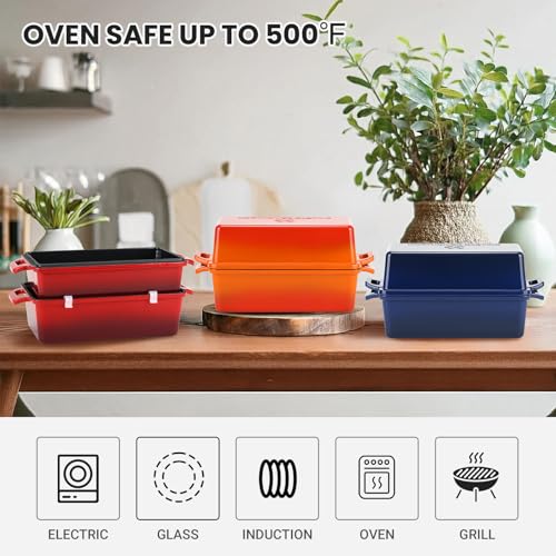9x5 Inch Enameled Cast Iron Bread Loaf Pan with Lid, 2 Piece Set, Red B330