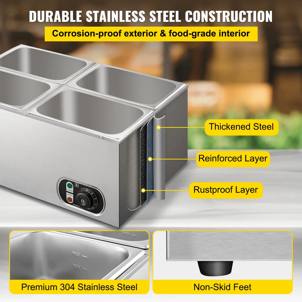 110V 4-Pan Stainless Steel Commercial Food Warmer 24 Qt T92165