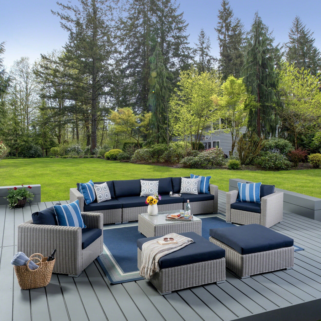 Outdoor Wicker 9-Piece Sectional Sofa with Cushions and Ottomans X99758