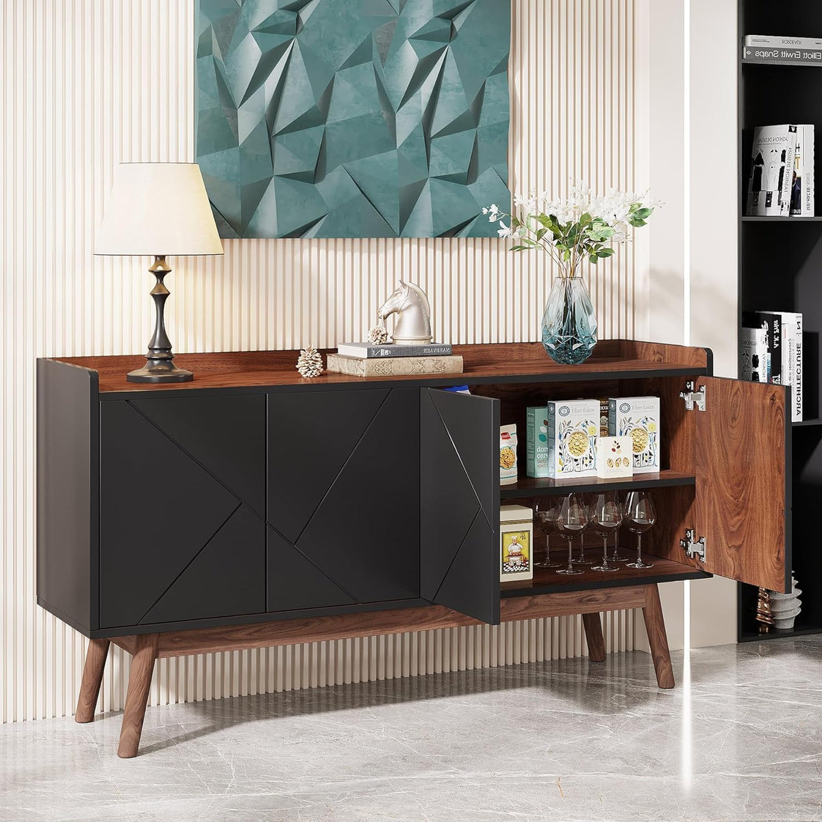 Black 55" Wood Sideboard Cabinet with Doors J71423
