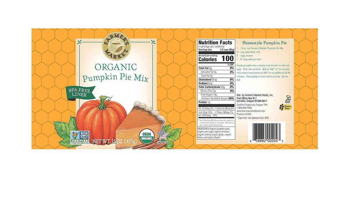 Organic Canned Pumpkin Pie Mix 15-Ounce Cans Pack Of 12 X881