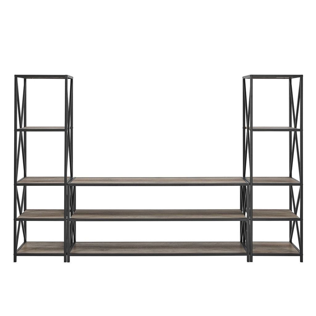 Slate Grey / Black Metal 3-Piece Entertainment Wall D4395