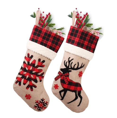 18" Burlap Plaid Christmas Stockings, Set of 4 Y946