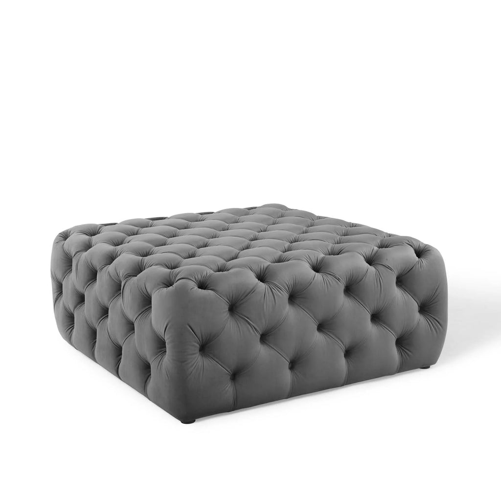 Gray Tufted Performance Velvet Ottoman J43832