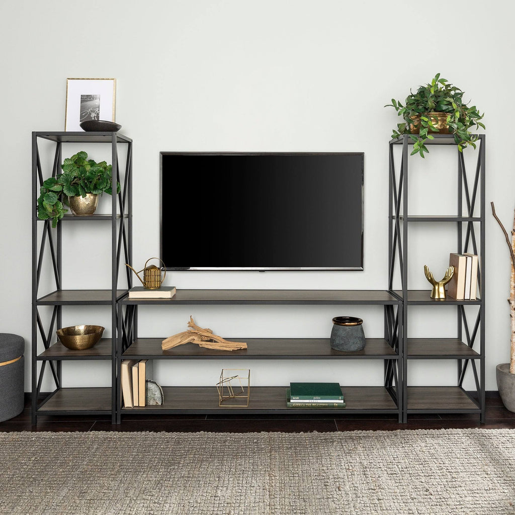 Slate Grey / Black Metal 3-Piece Entertainment Wall D4395