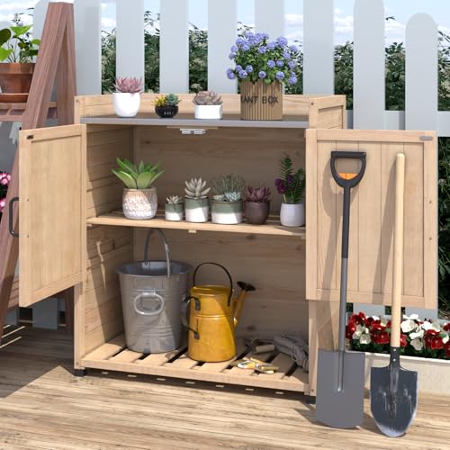 Grey Outdoor Storage Cabinet with Potting Bench Table K19463