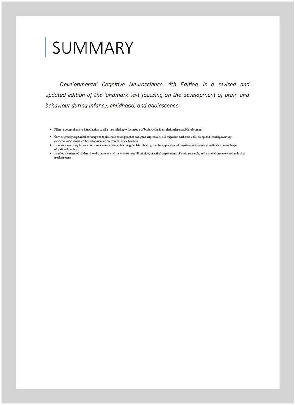 Developmental Cognitive Neuroscience: An Introduction, Paperback O2247