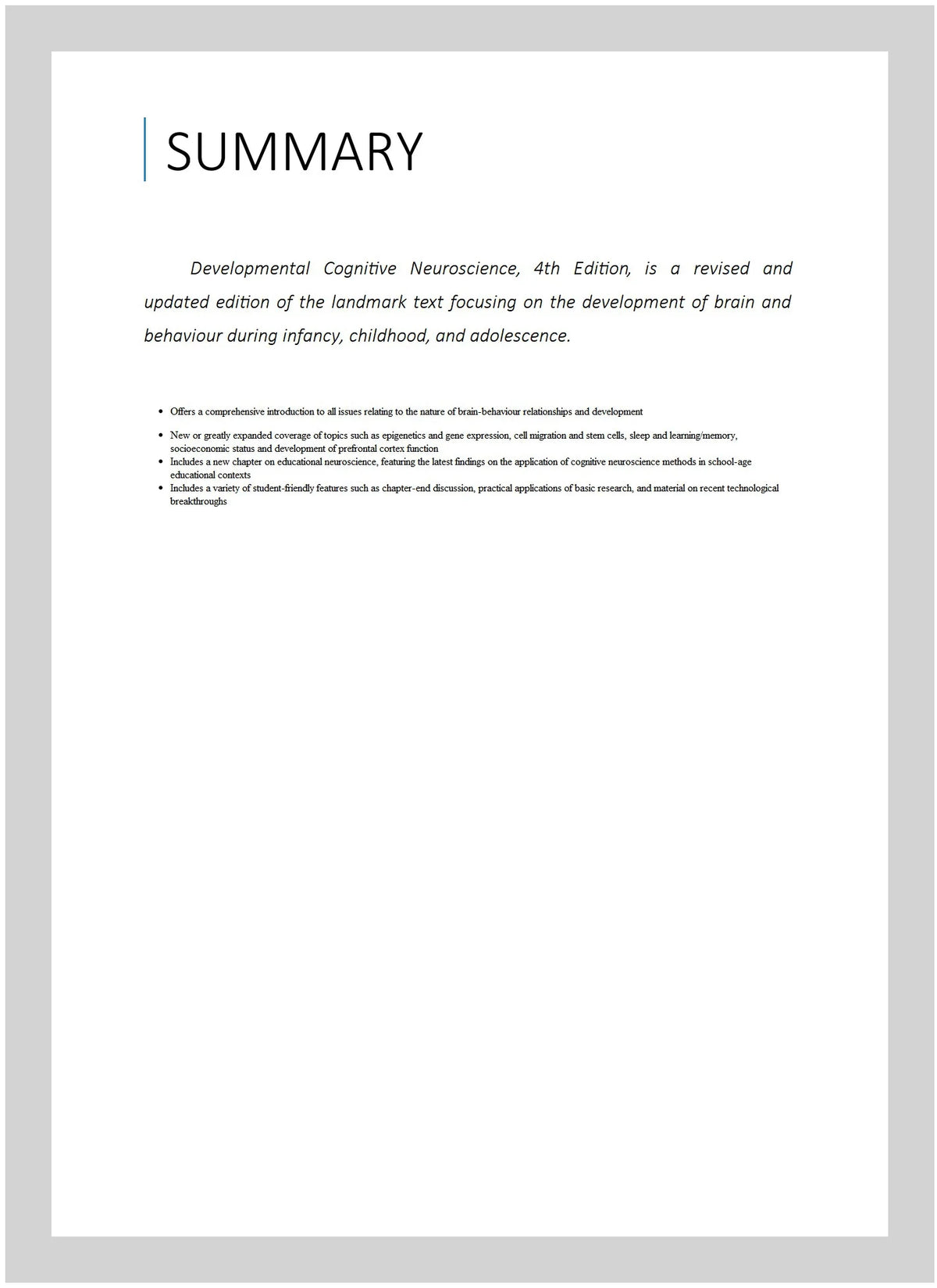 Developmental Cognitive Neuroscience: An Introduction, Paperback O2247