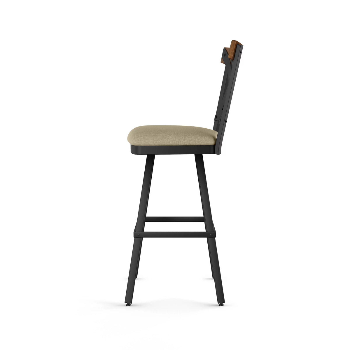30 In. Beige Fabric Black Metal Brown Wood Bar Stool N273796