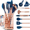 17 Pc Copper and Blue Silicone Kitchen Utensils Set V82519