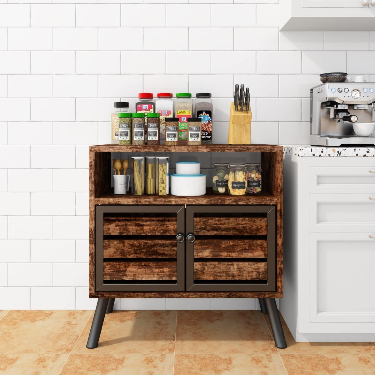 Rustic Brown Storage Sideboard Buffet Table Z75981