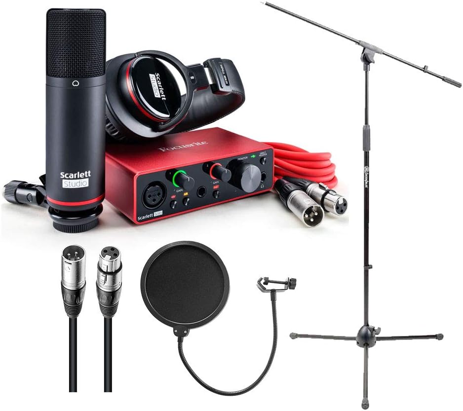 USB Audio Interface Bundle with Boom Stand, XLR Cable and Pop Filter (4 Items) A733520