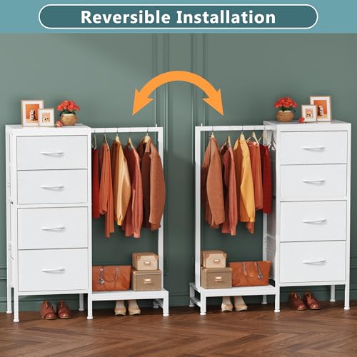 White 4 Drawer Dresser with Hanging Rack Z7671