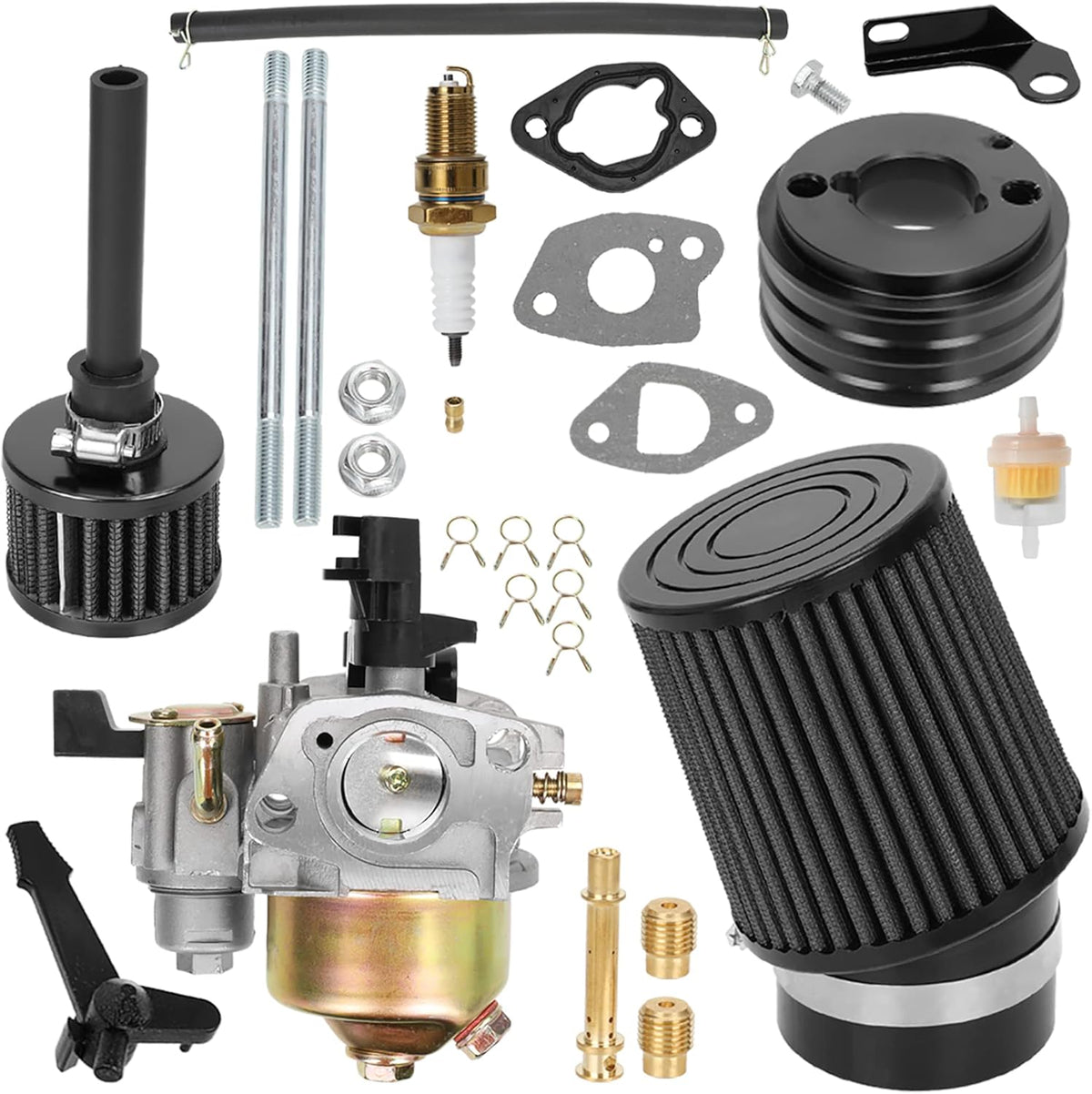 Upgrade Carburetor Air Filter Adapter with Mini Air Filter Jet Kit for 212cc 6.5 Hp 196cc Go Kart Mini Bike Race Blue Pack of 2 E5702