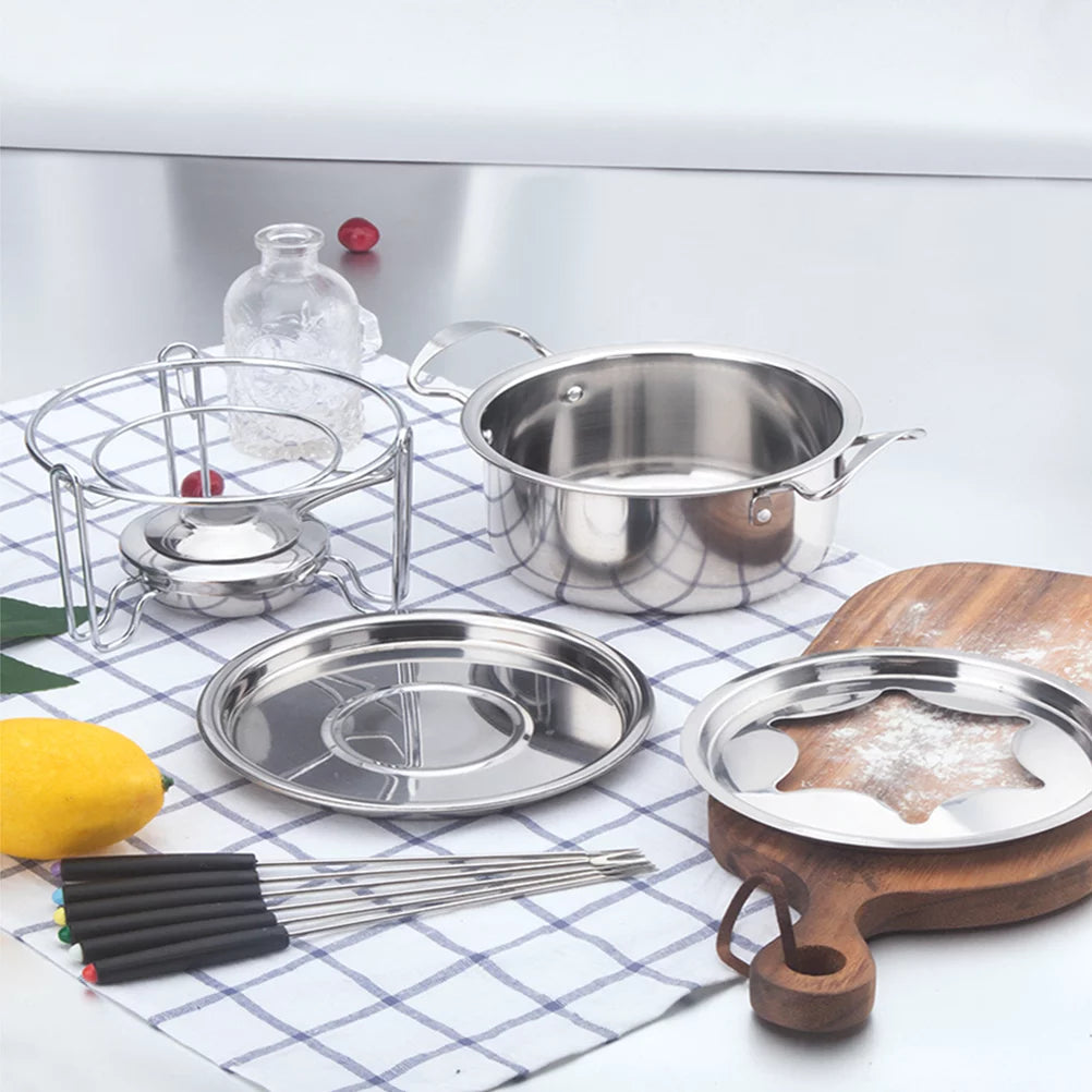 10-Piece Set Stainless Steel Chocolate Melting Pot Cheese Fondue Set J617