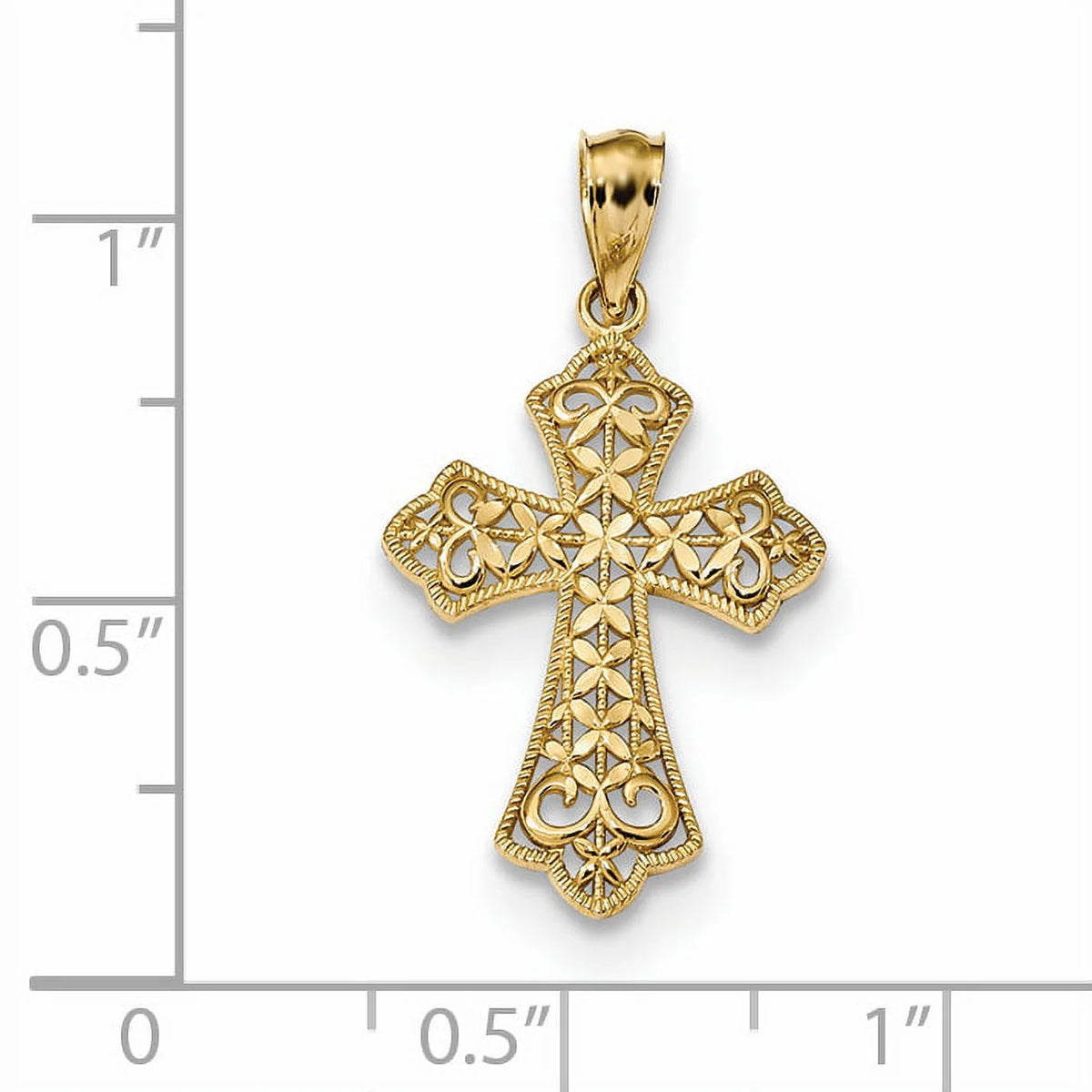 14K Yellow Gold Polished Filigree Cross Pendant W691