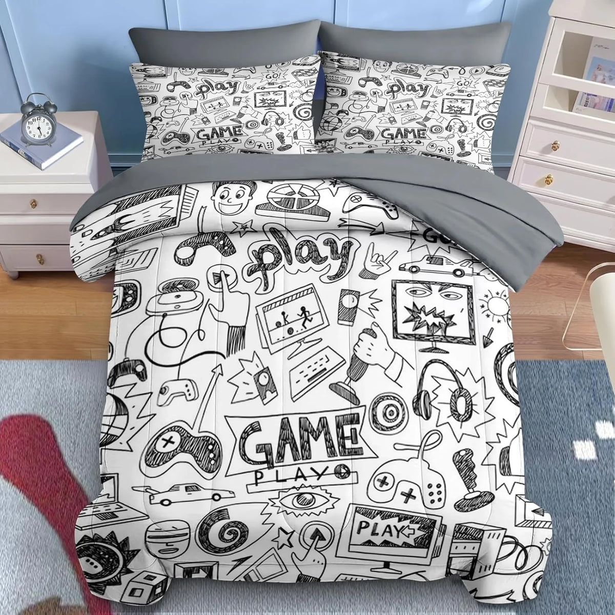 Twin Size 5 Pcs Gamer Gaming Comforter Set with Pillowcase & Sham H61655