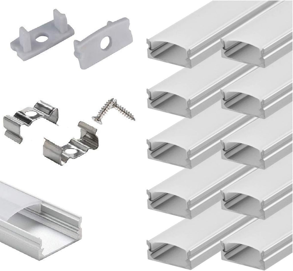 6x2m LED Strip Light Channel with Milky Cover Diffusers, End Caps and Mounting Clips A59505