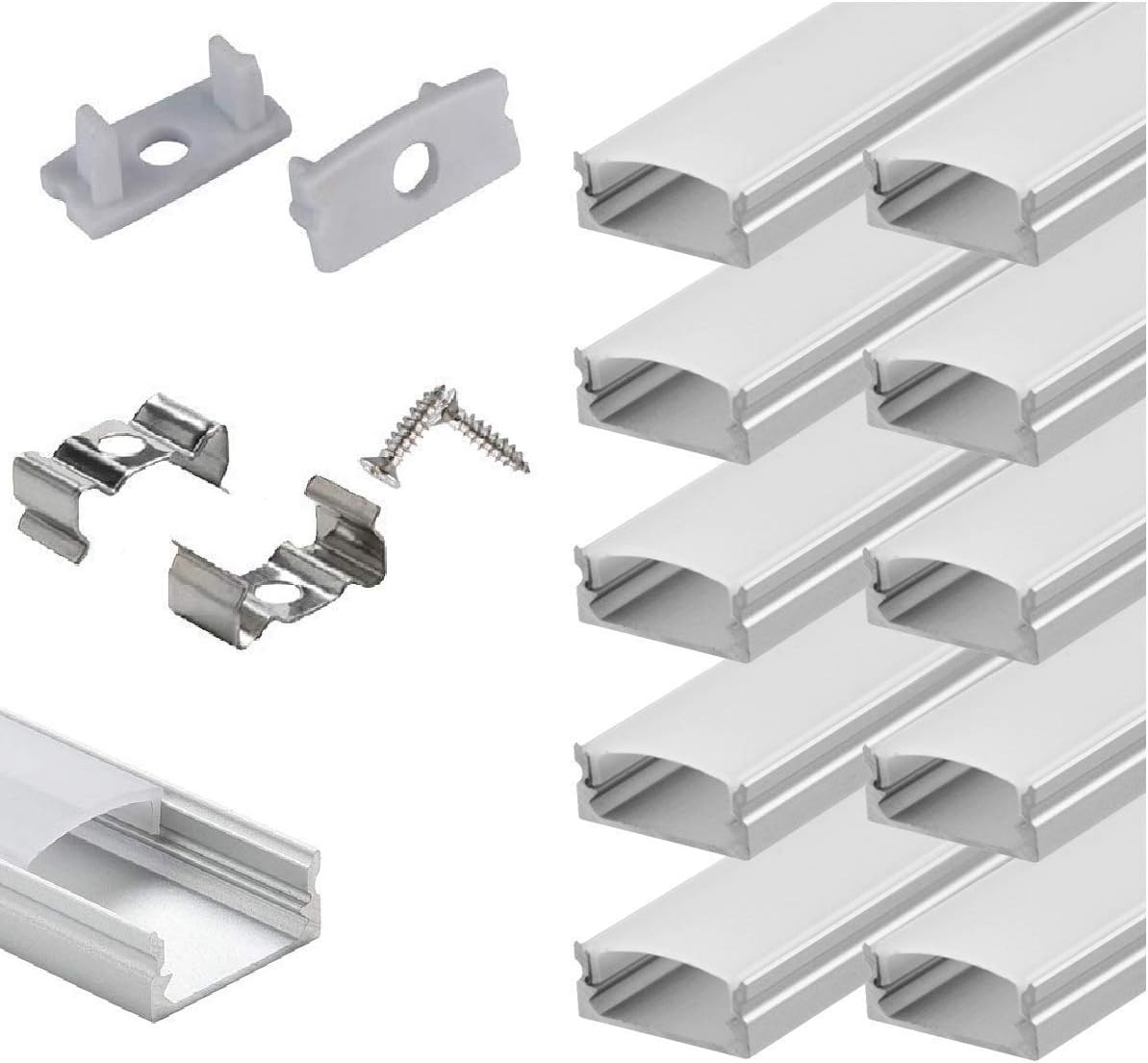 6x2m LED Strip Light Channel with Milky Cover Diffusers, End Caps and Mounting Clips A59505