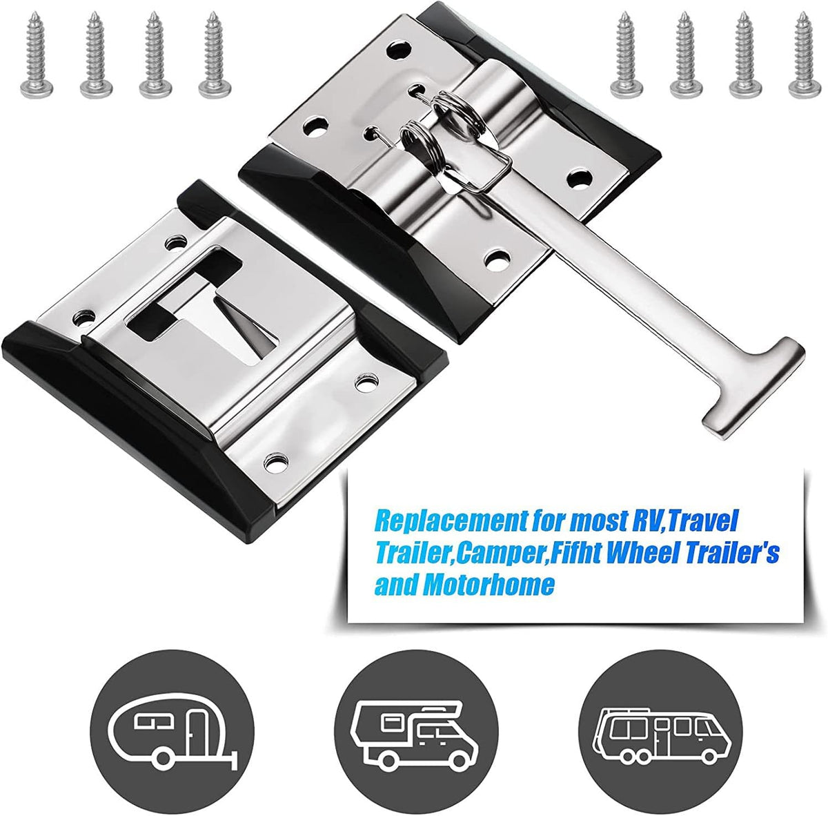 Rv Door Holder Metal T-Style Entry Door Catch 2 Pack with 16 304 Stainless Steel Screws Z614