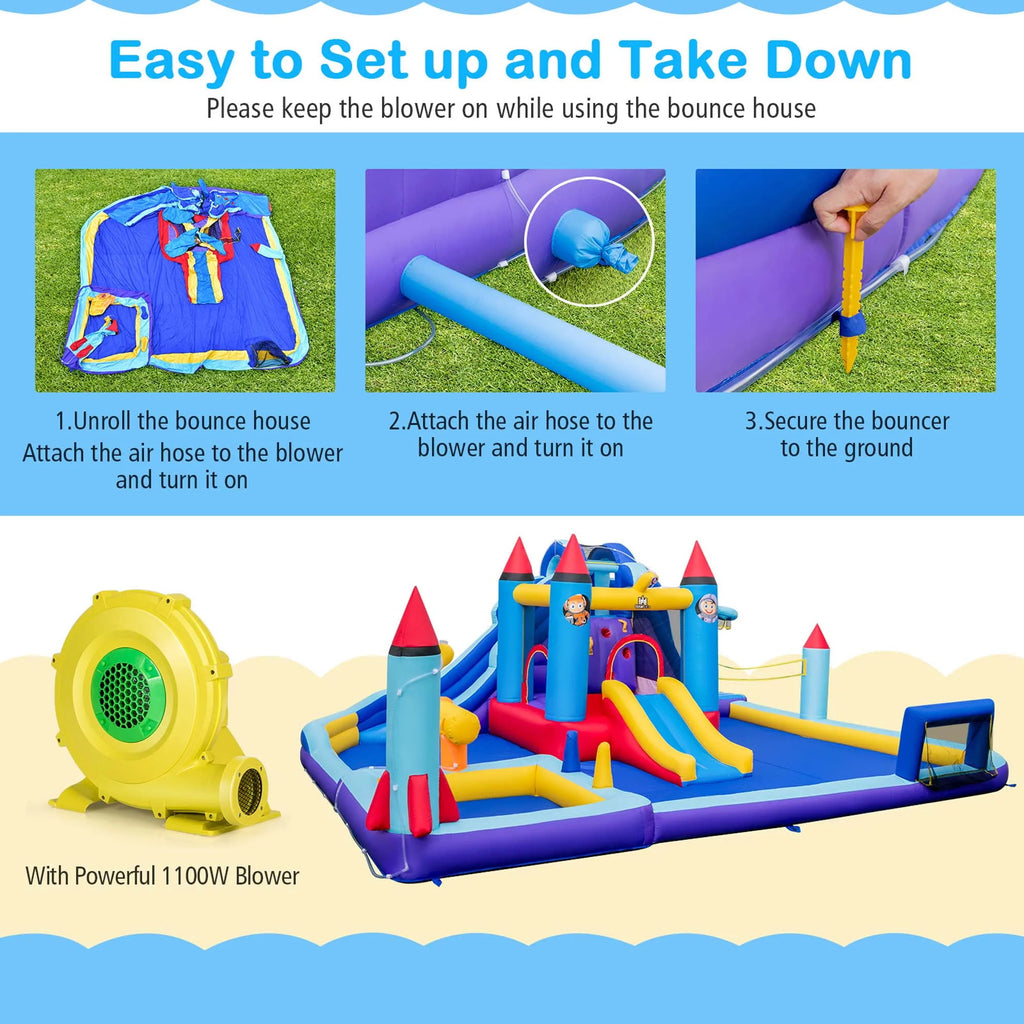 Inflatable Water Slide Park with 2 Slides Splash Pool D9841