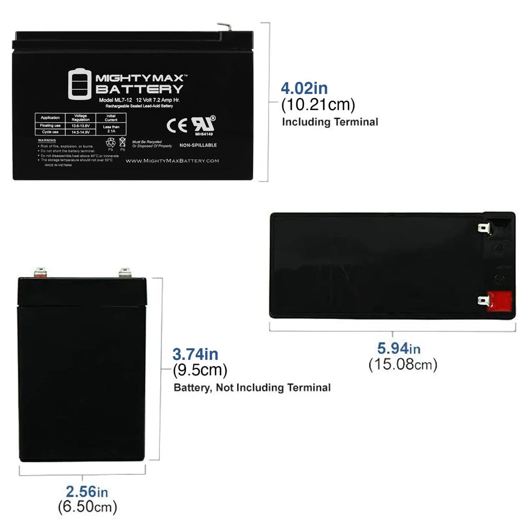 12 Volt 7ah Rechargeable Battery with F1 Terminals V37203
