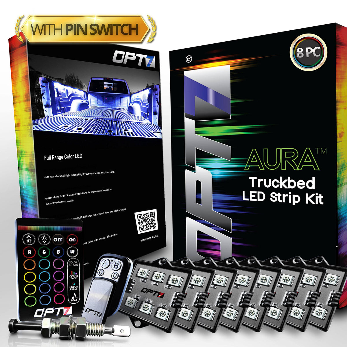 8pc Multi-color Truck Bed LED Lighting Kit F4090
