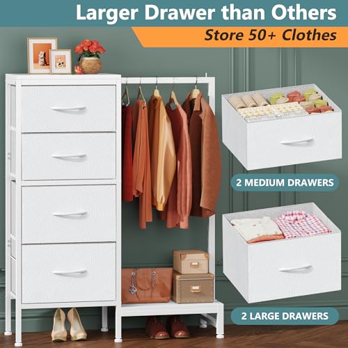 White 4 Drawer Dresser with Hanging Rack Z7671