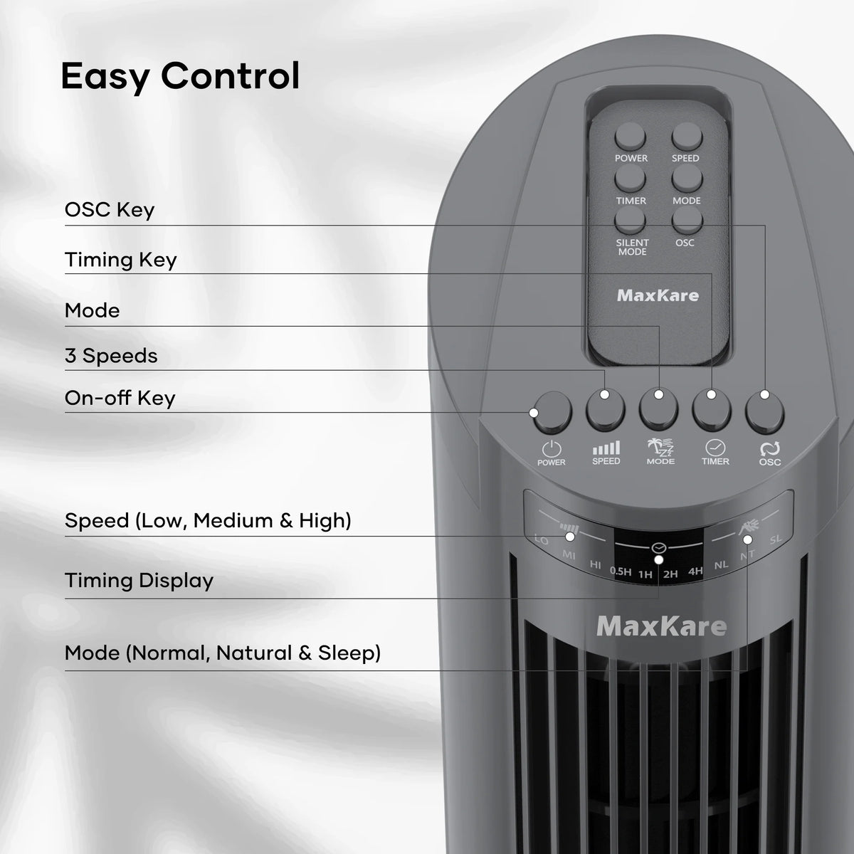 30 Tower Fan 120° Oscillating 60dB Quiet with Remote Control 3 Speeds 3 Wind Modes Timer Dark Gray N43348