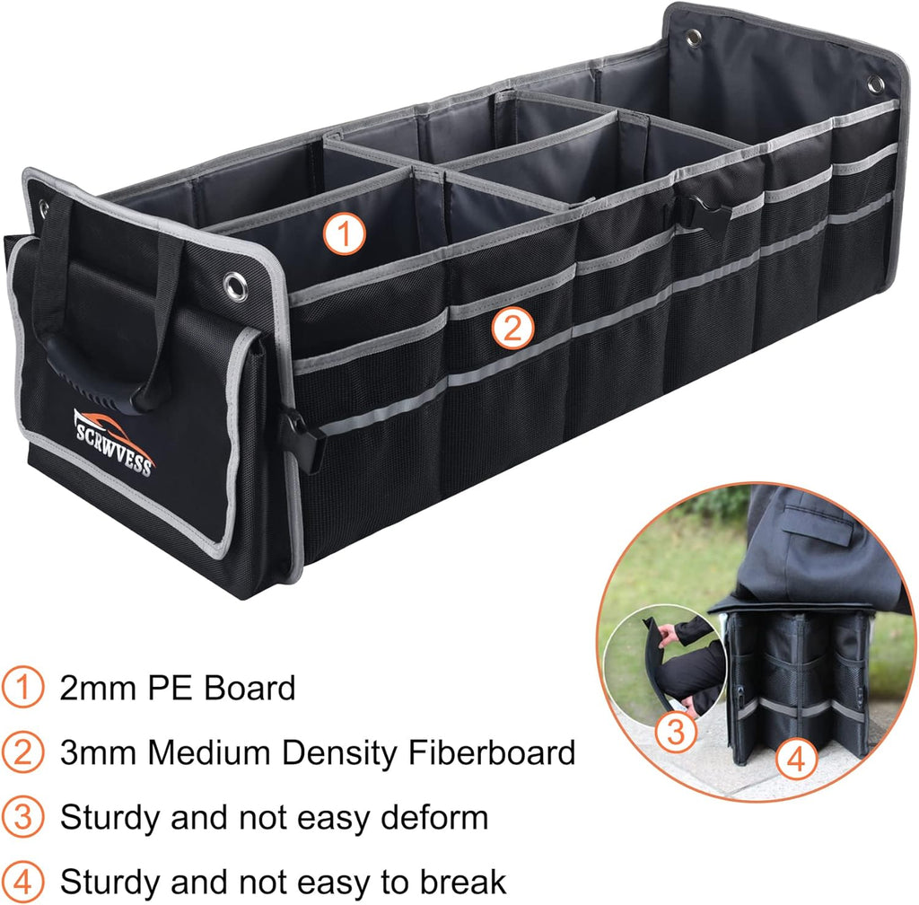 Car Trunk Organizer with Cooler, Collapsible Storage Box, 4 in 1 Multi Compartment, Non-Slip Bottom, 1680D Oxford Y376