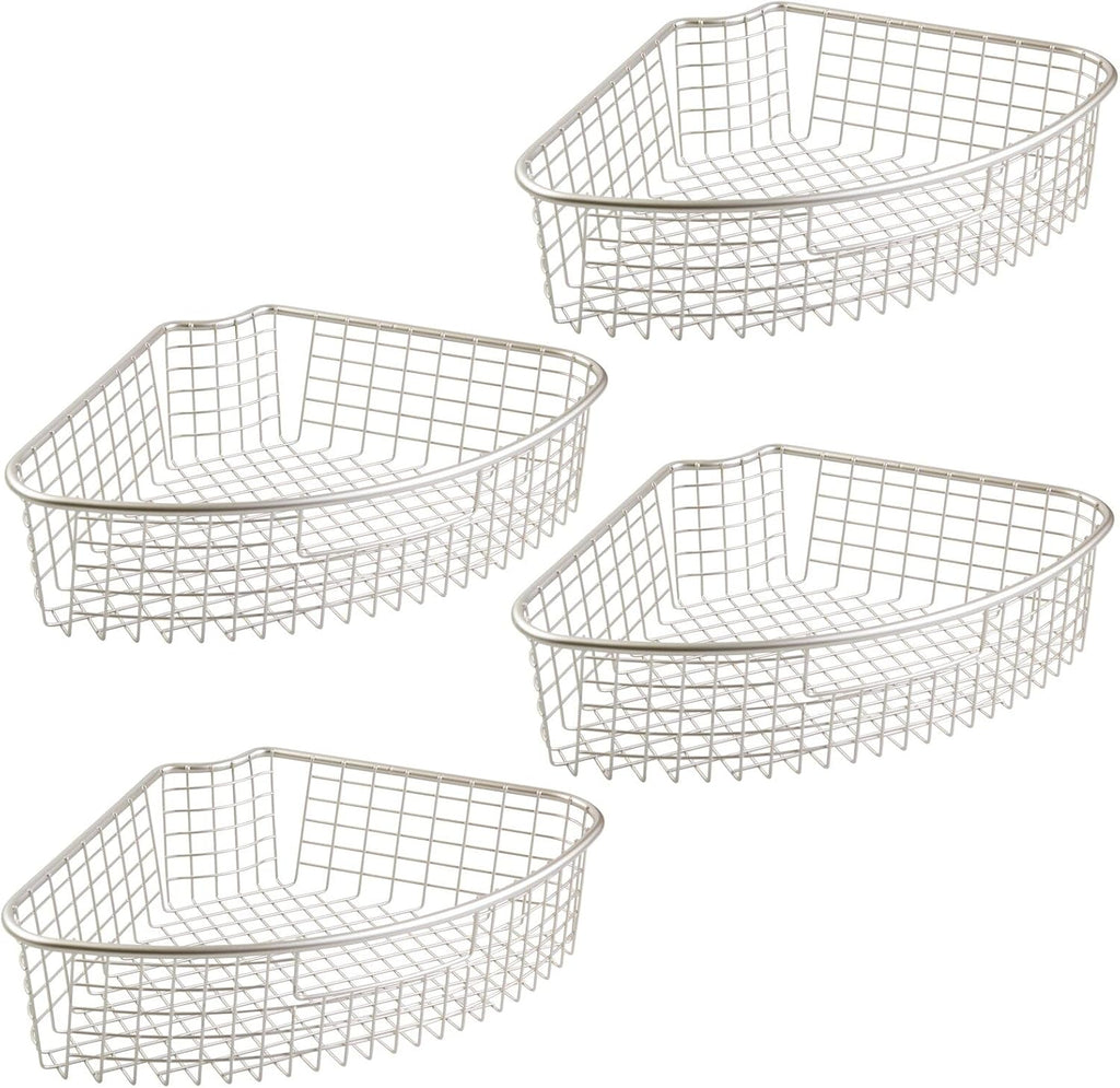 Metal Lazy Susan Storage Organizer Basket with Front Handle - 4 Pack I950570