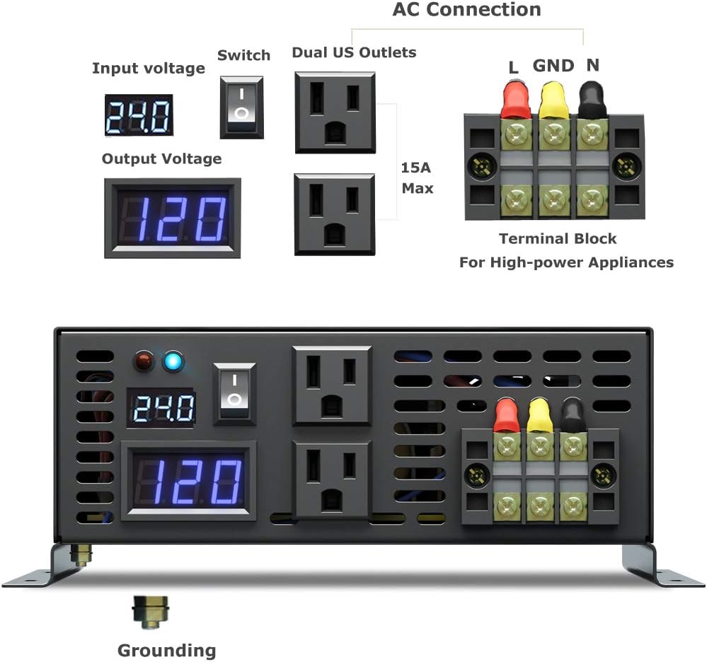 2500W Pure Sine Wave Power Inverter 24V DC to 120V AC Z438019