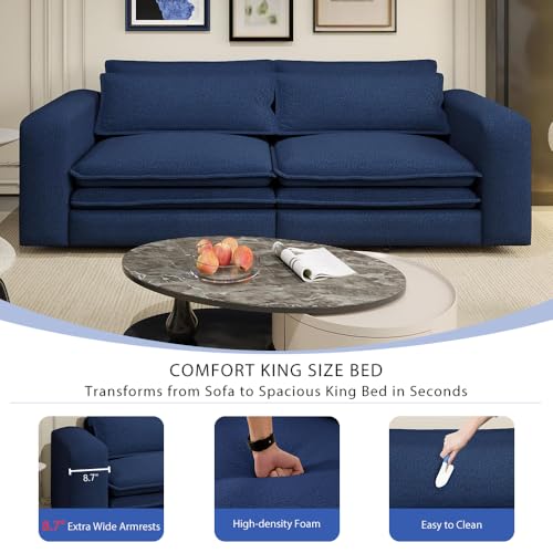 Blue 3 Seater Pull Out Sofa Bed with 2 Pillows R8553