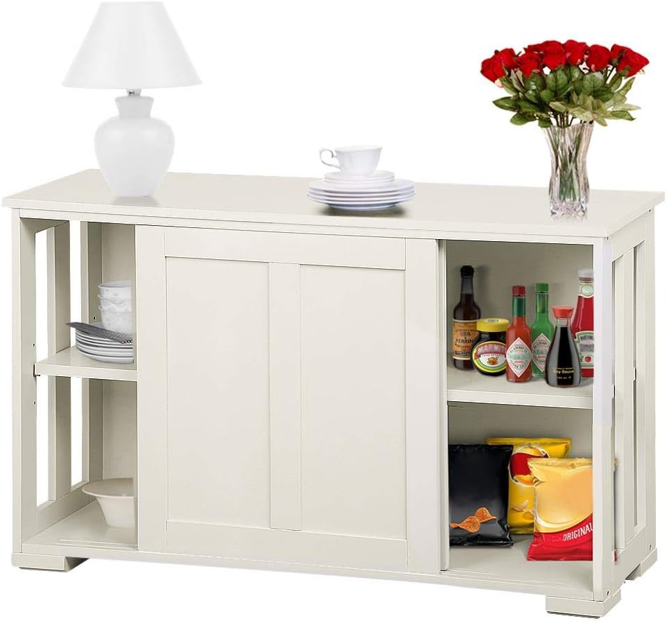 Antique White Kitchen Buffet Cabinet with Sliding Door N399