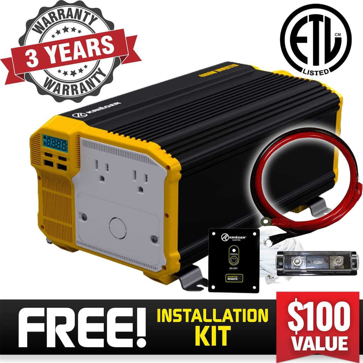 3000 Watts 12V to 110V Modified Sine Wave Power Inverter D154250