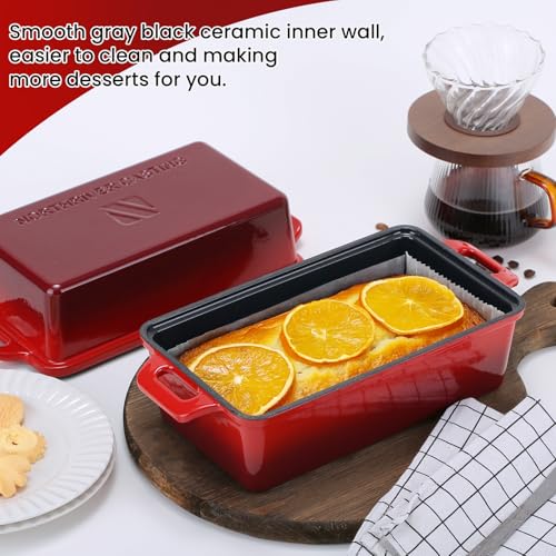 9x5 Inch Enameled Cast Iron Bread Loaf Pan with Lid, 2 Piece Set, Red B330