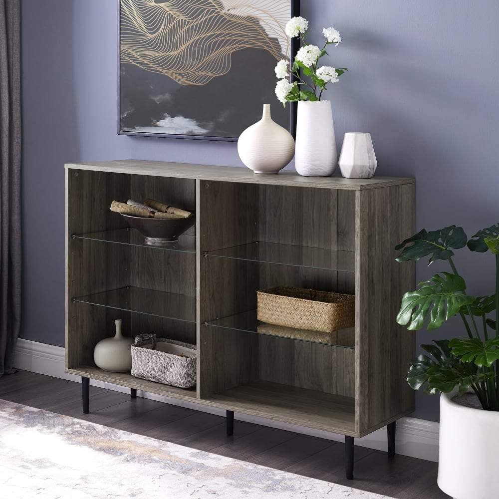 Slate Grey Mid Century Modern Bookcase V66156
