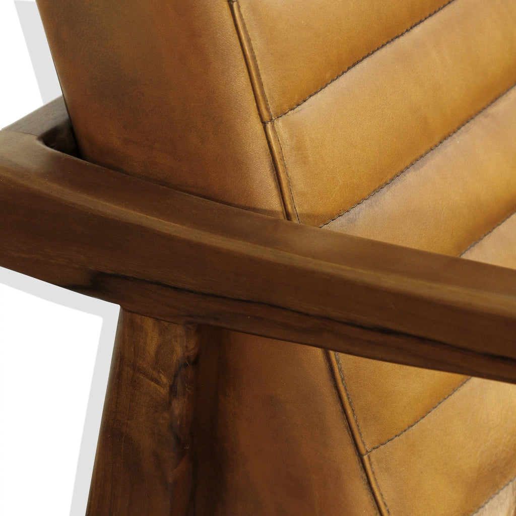 Channel Back Lounge Chair Solid Teak Wood Saddle Leather P176437