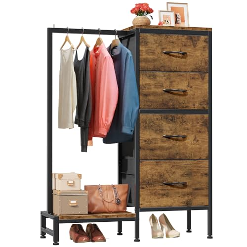 White 4 Drawer Dresser with Hanging Rack Z7671
