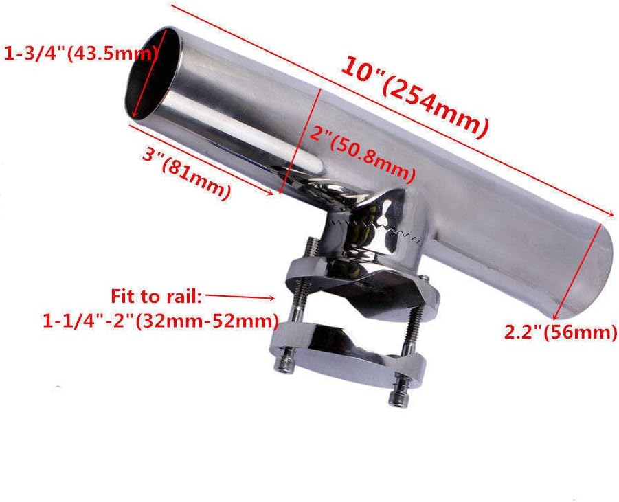 2Pcs 316 Stainless Steel Fishing Rod Holder Clamp-on 1-1/4 to 2 Rails A9423