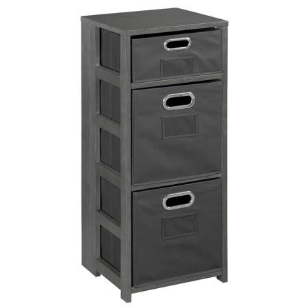 Grey Square Folding Bookcase with Folding Fabric Bins S157