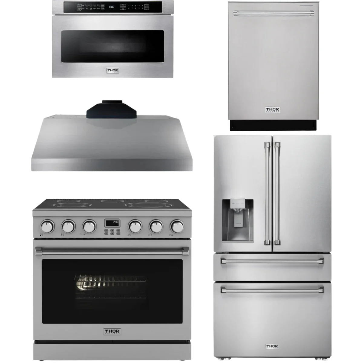 Electric Range, Range Hood, Refrigerator, Dishwasher and Microwave K12163