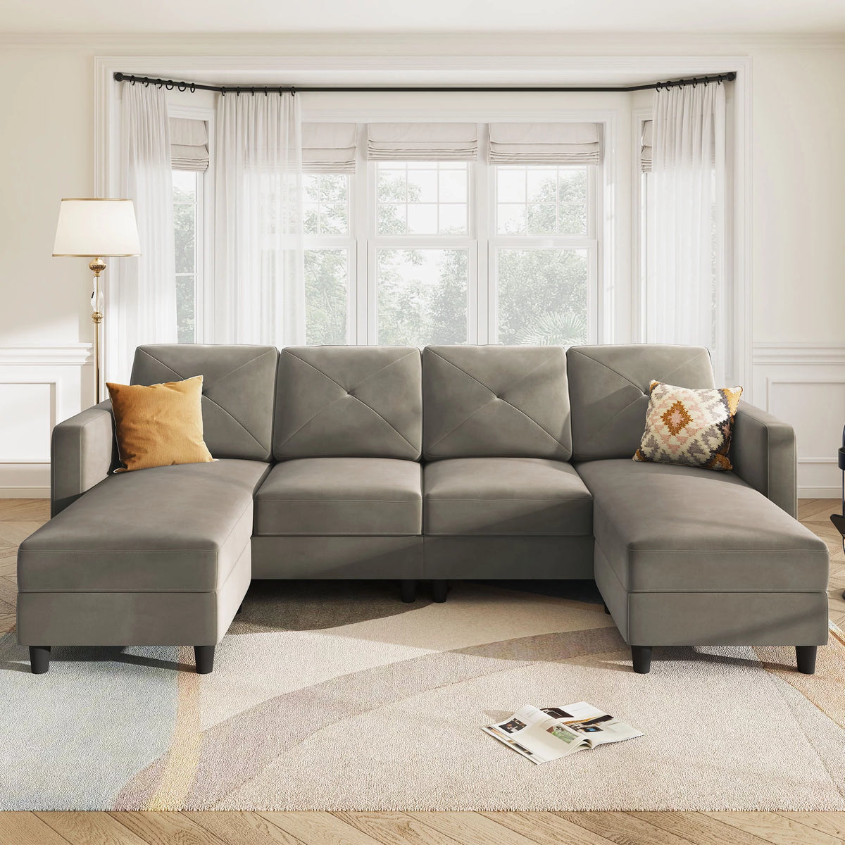 Velvet Sectional Sofa Couch Set with Chaise P951453