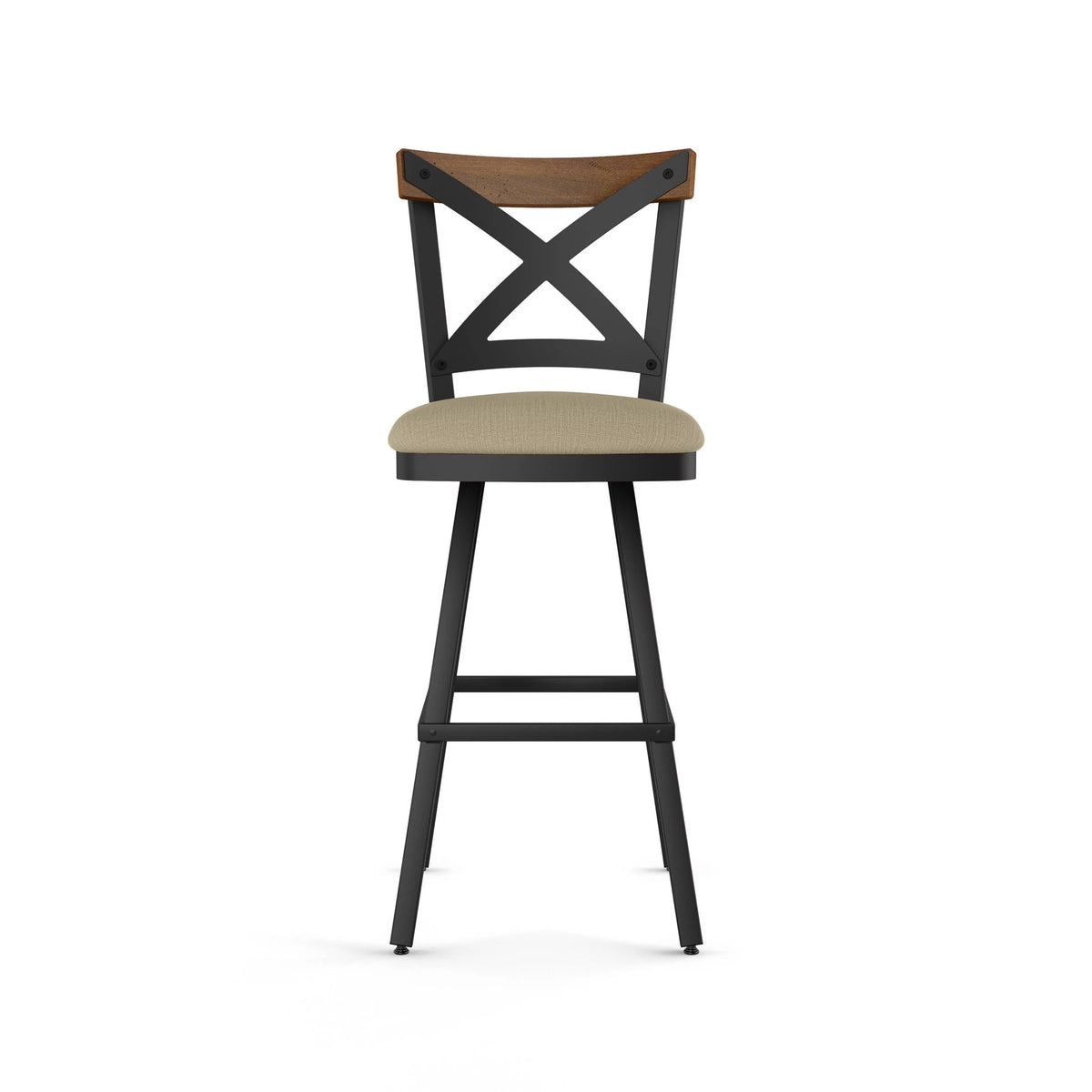 30 In. Beige Fabric Black Metal Brown Wood Bar Stool N273796