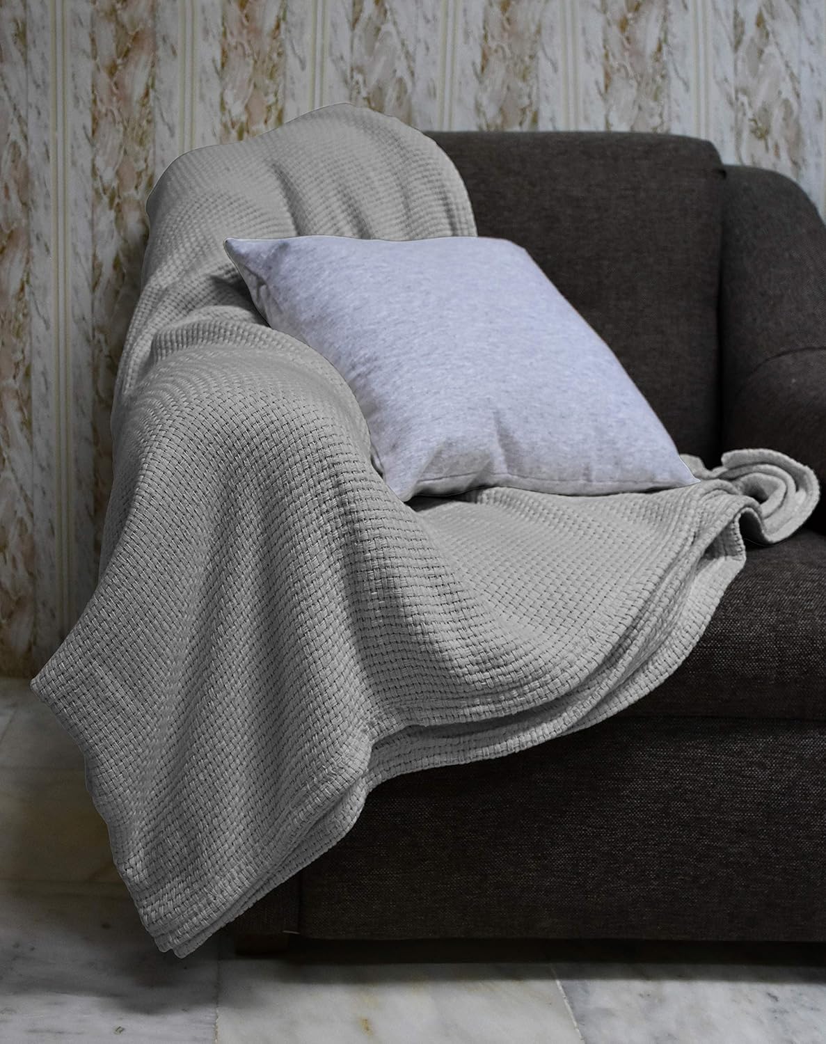 Blue Queen 90”X90” Cotton Basket Weave Blanket Z199
