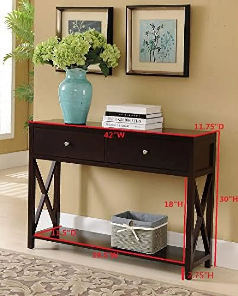 Cherry Console Sofa Entryway Table with Storage Shelf & Drawers S2970
